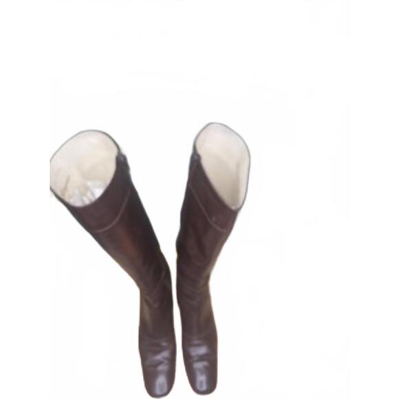 Shoes - Classic Salvatore Ferragarmo Brown Leather Knee-High Boots with Buckle Detail